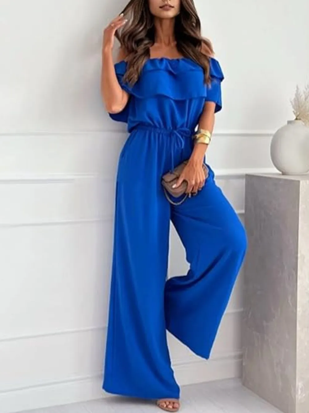 Off-Shoulder Ruffled Wide Leg Jumpsuit, image 8