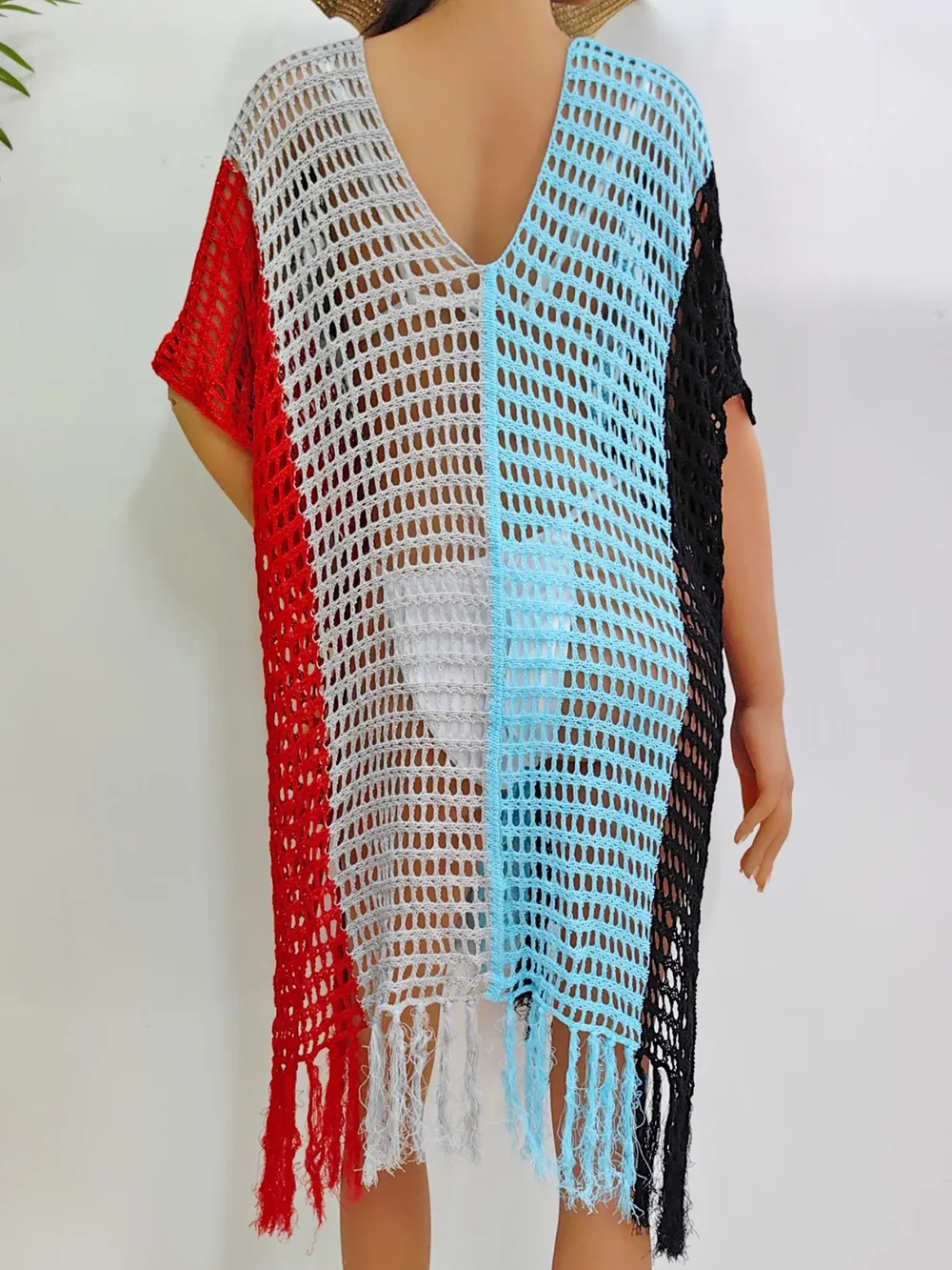 Fringe Color Block Scoop Neck Cover Up, image 13