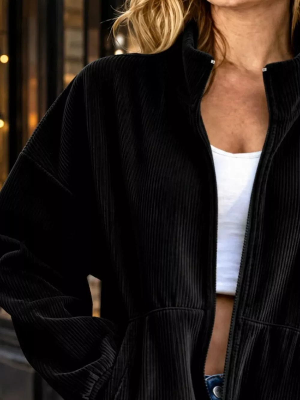 Corduroy Zip-Up Dropped Shoulder Jacket, image 2