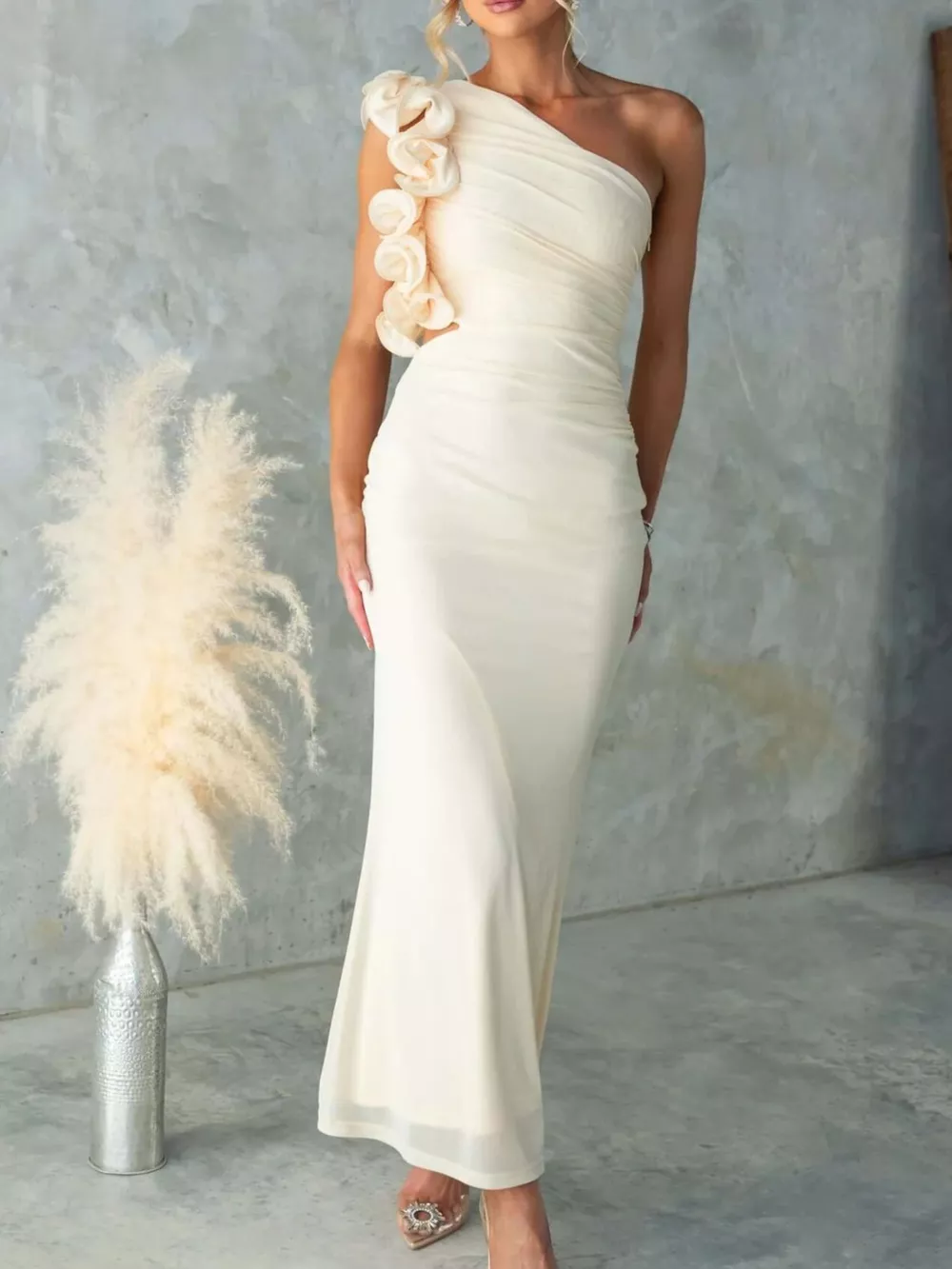 One-Shoulder Floral Trim Sleeveless Maxi Dress, image 24