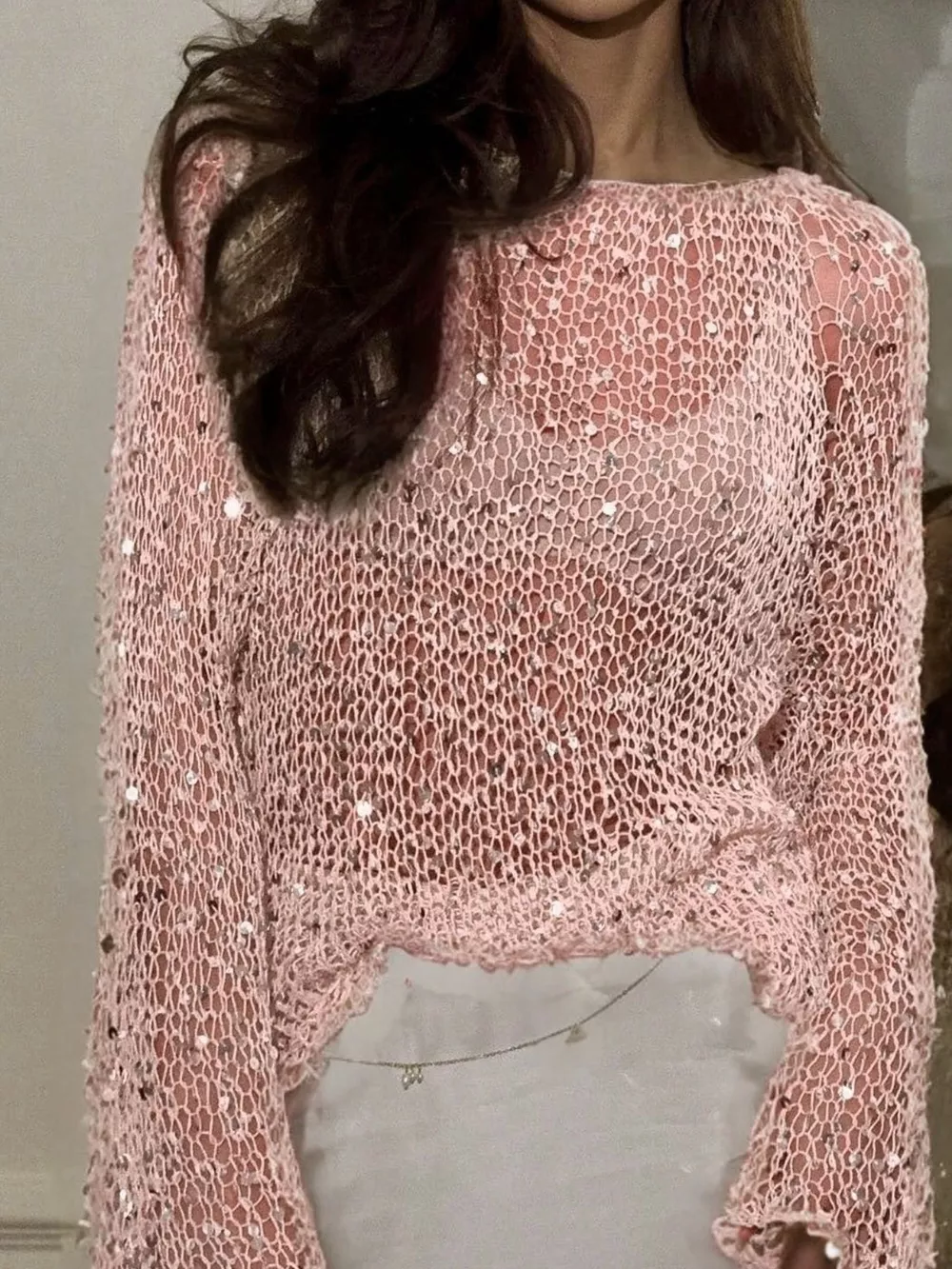 Sequin Long Sleeve Knit Cover Up, image 4