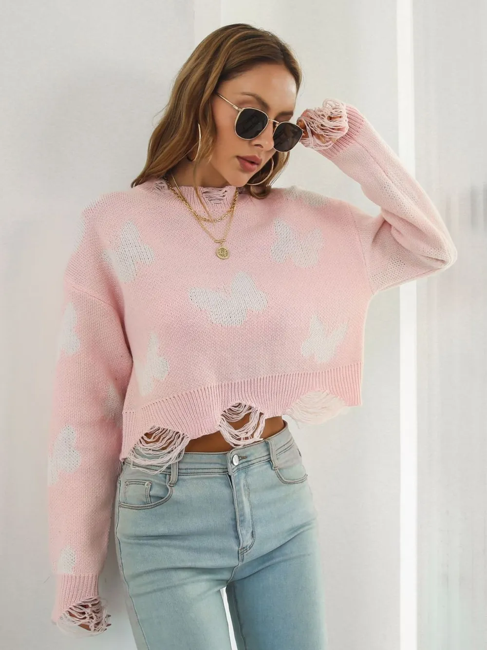 Distressed Butterfly Cropped Sweater, image 19