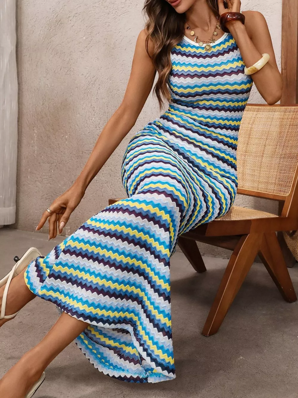 Striped Bodycon Knit Maxi Dress, image 2