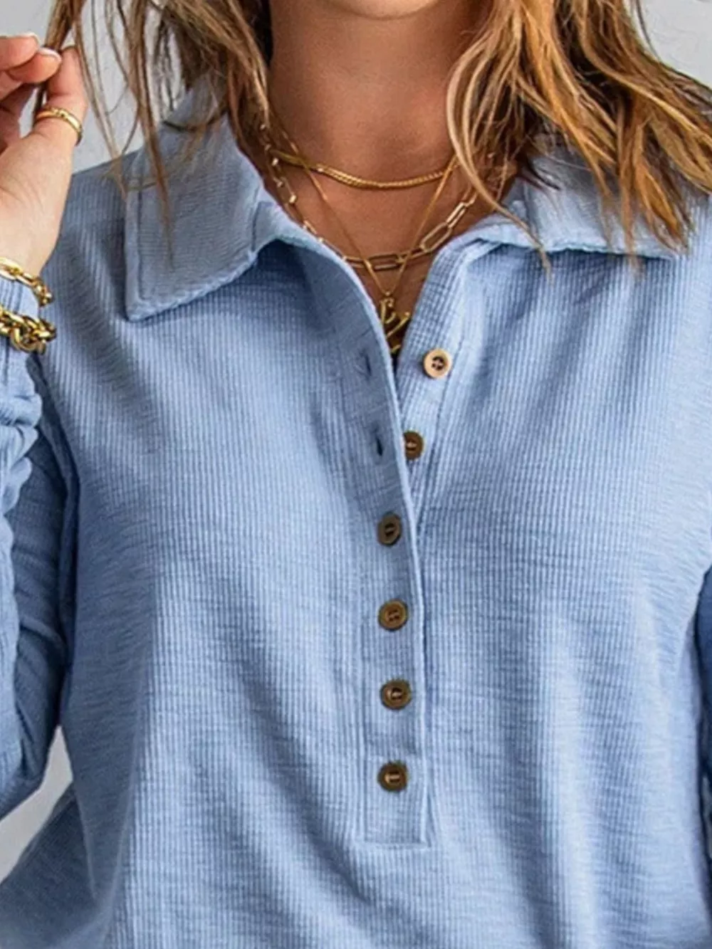 Full Size Button Detail Long Sleeve Top Plus Size, image 9