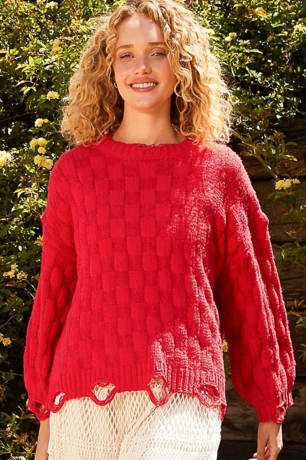 Checkered Distressed Edge Sweater, image 4