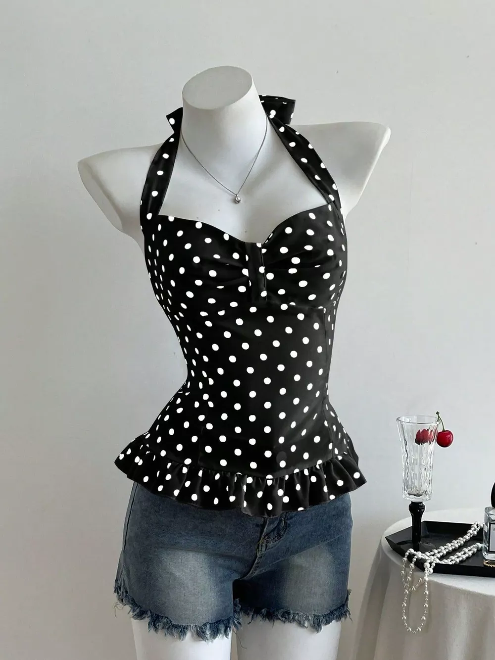 Polka Dot Halter Neck Cami, image 4