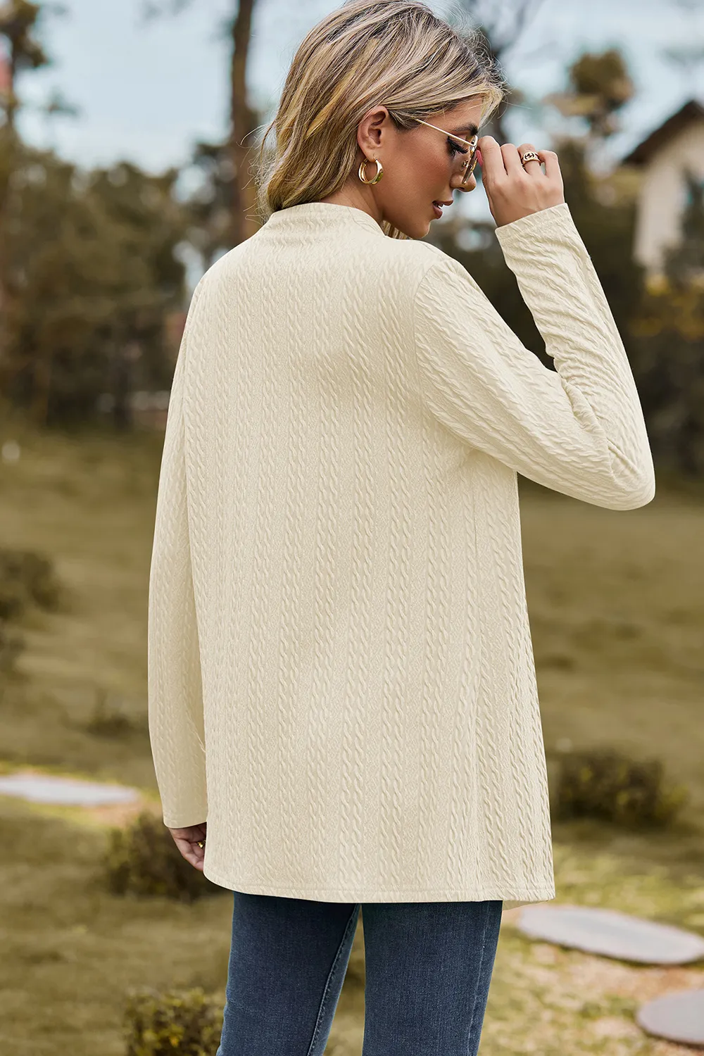 Textured Open Front Long Sleeve Cardigan, image 16