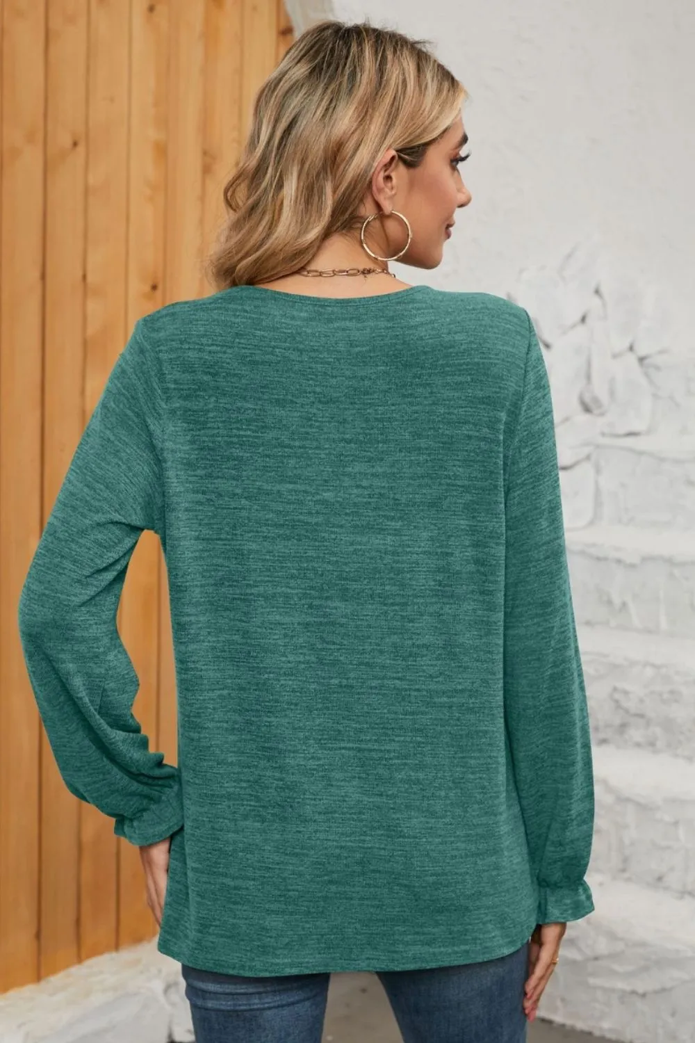 Ruched Round Neck Flounce Sleeve T-Shirt, image 21