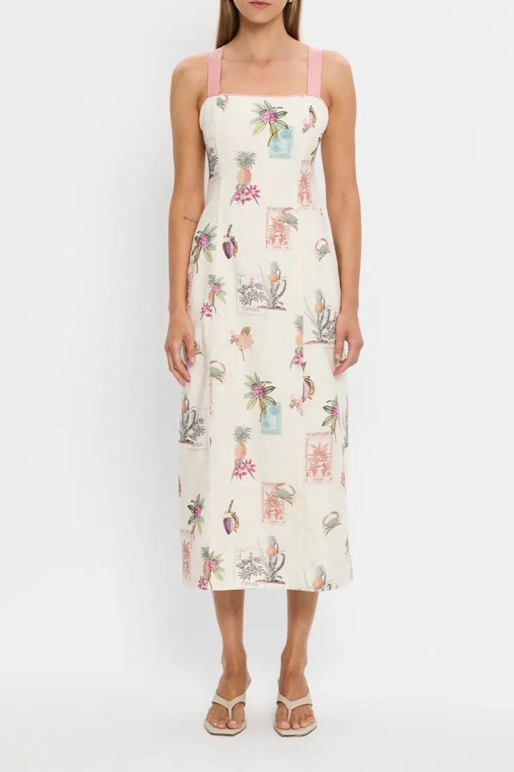 Printed Square Neck Summer Midi Dress, image 2