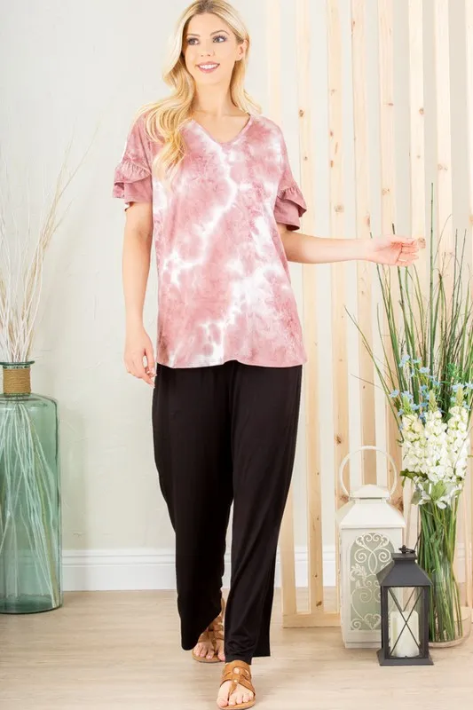 Full Size Ruffled Sleeve Tie Dye Top Plus Size, image 8