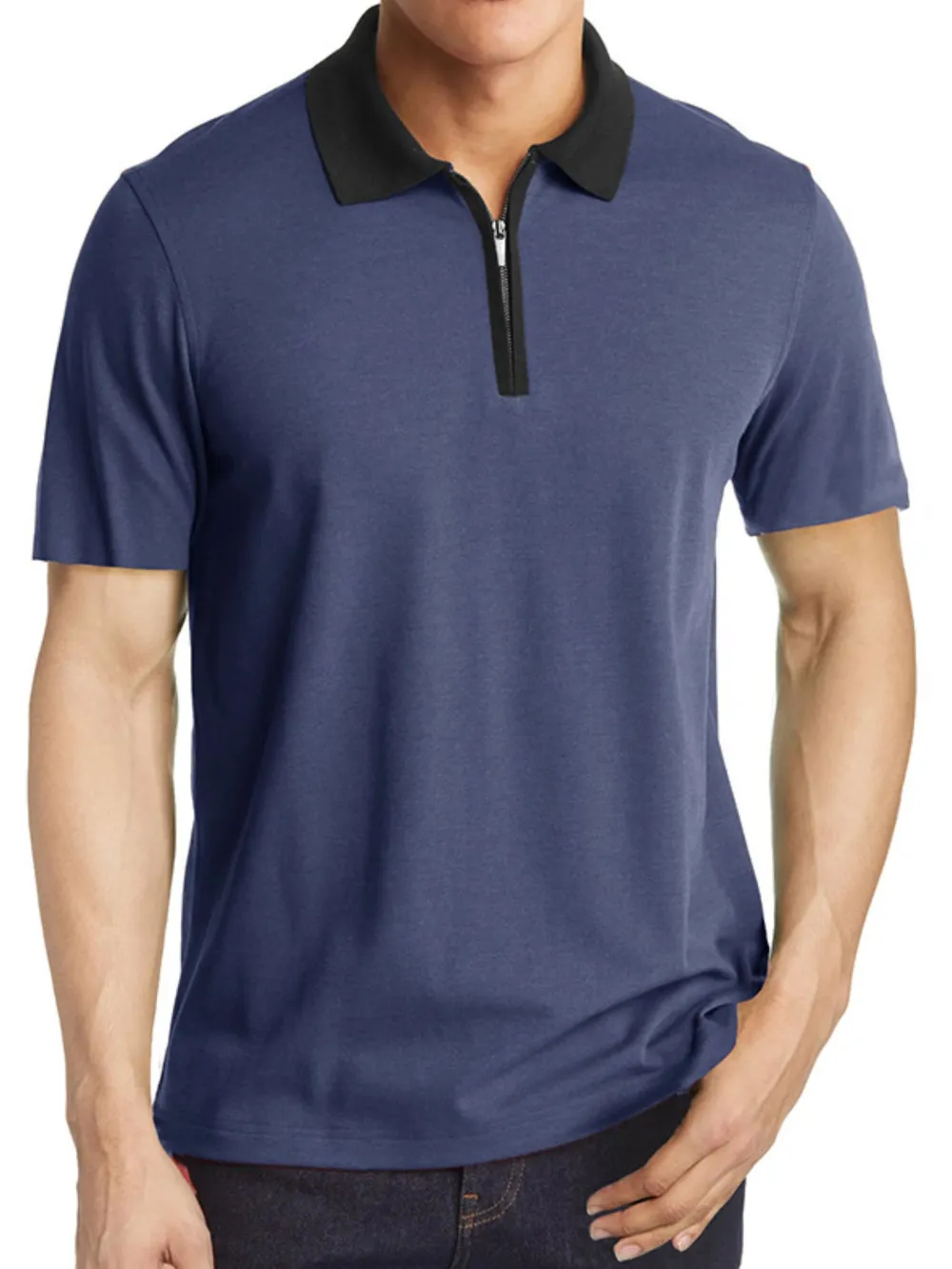 Men's Contrast Collar Quarter-Zip Polo Shirt, image 11