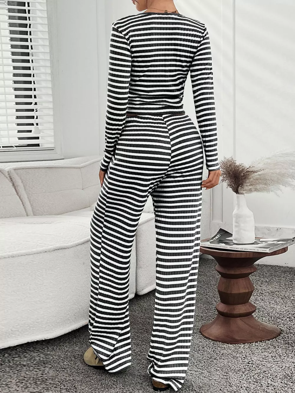 Striped Long Sleeve Top and Pants Set, image 3