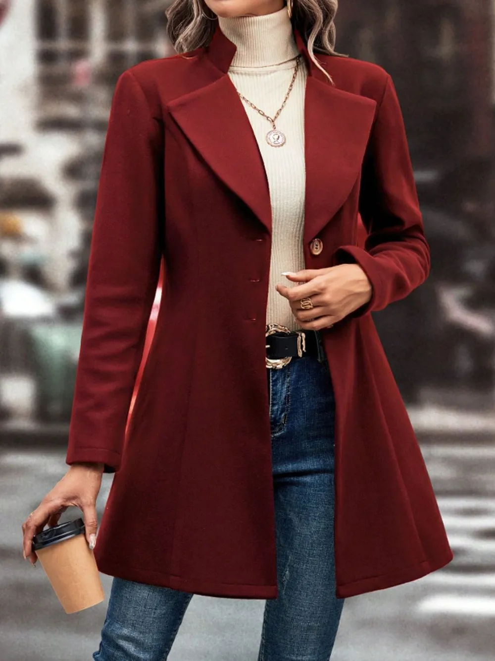 Collared Neck Button Up Long Sleeve Coat, image 12