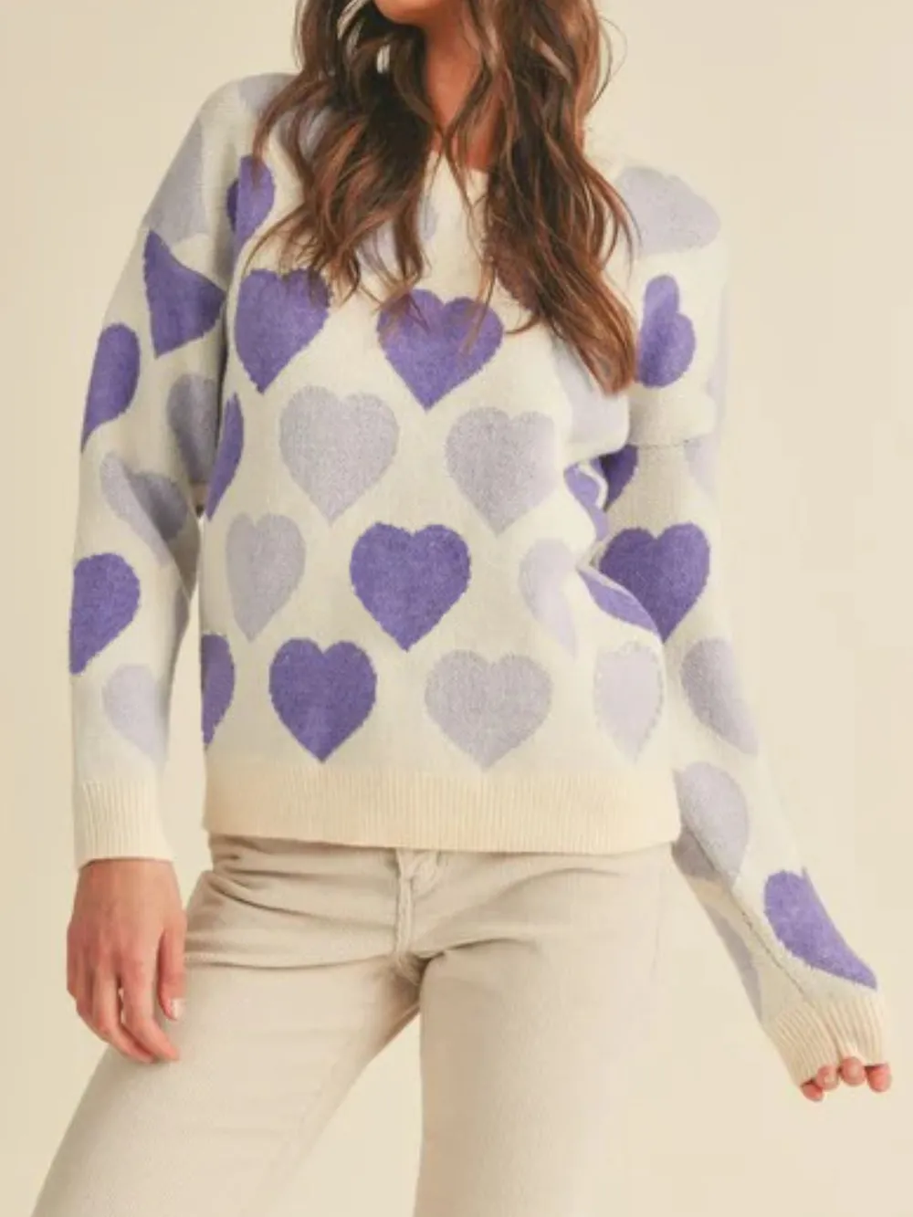 Heart Ribbed Hem Long Sleeve Sweater, image 9