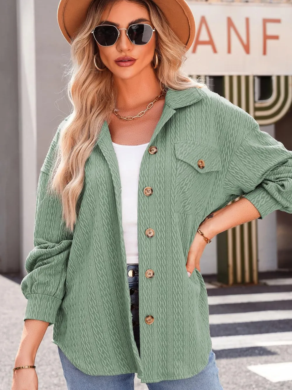 Textured Button Up Long Sleeve Shacket, image 13