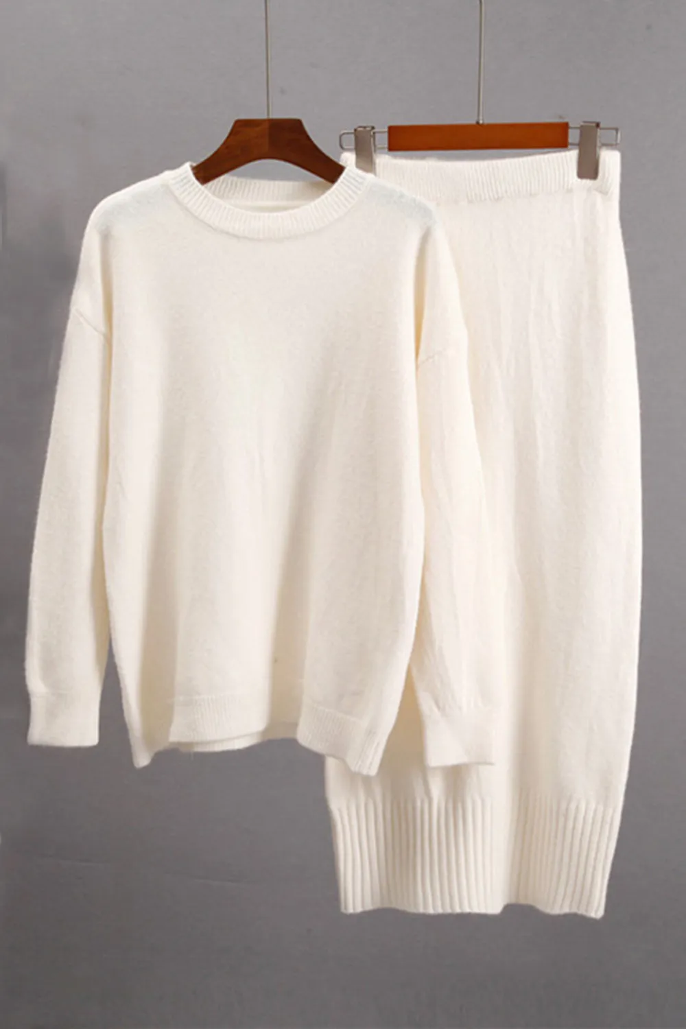 Round Neck Dropped Shoulder Top and Skirt Sweater Set, image 12