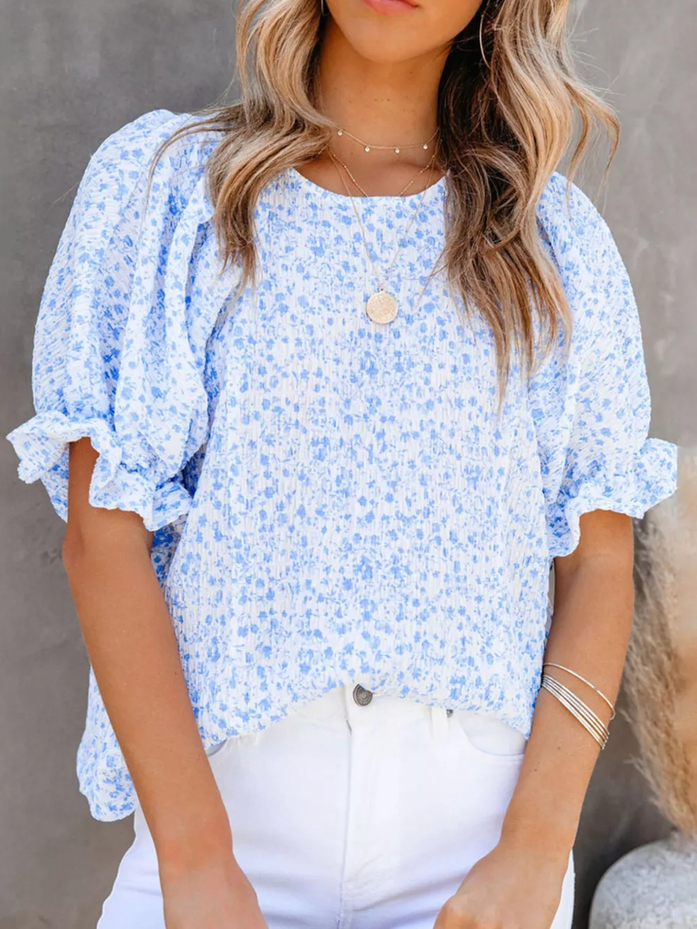 Full Size Floral Print Ruffle Sleeve Blouse Plus Size, image 7