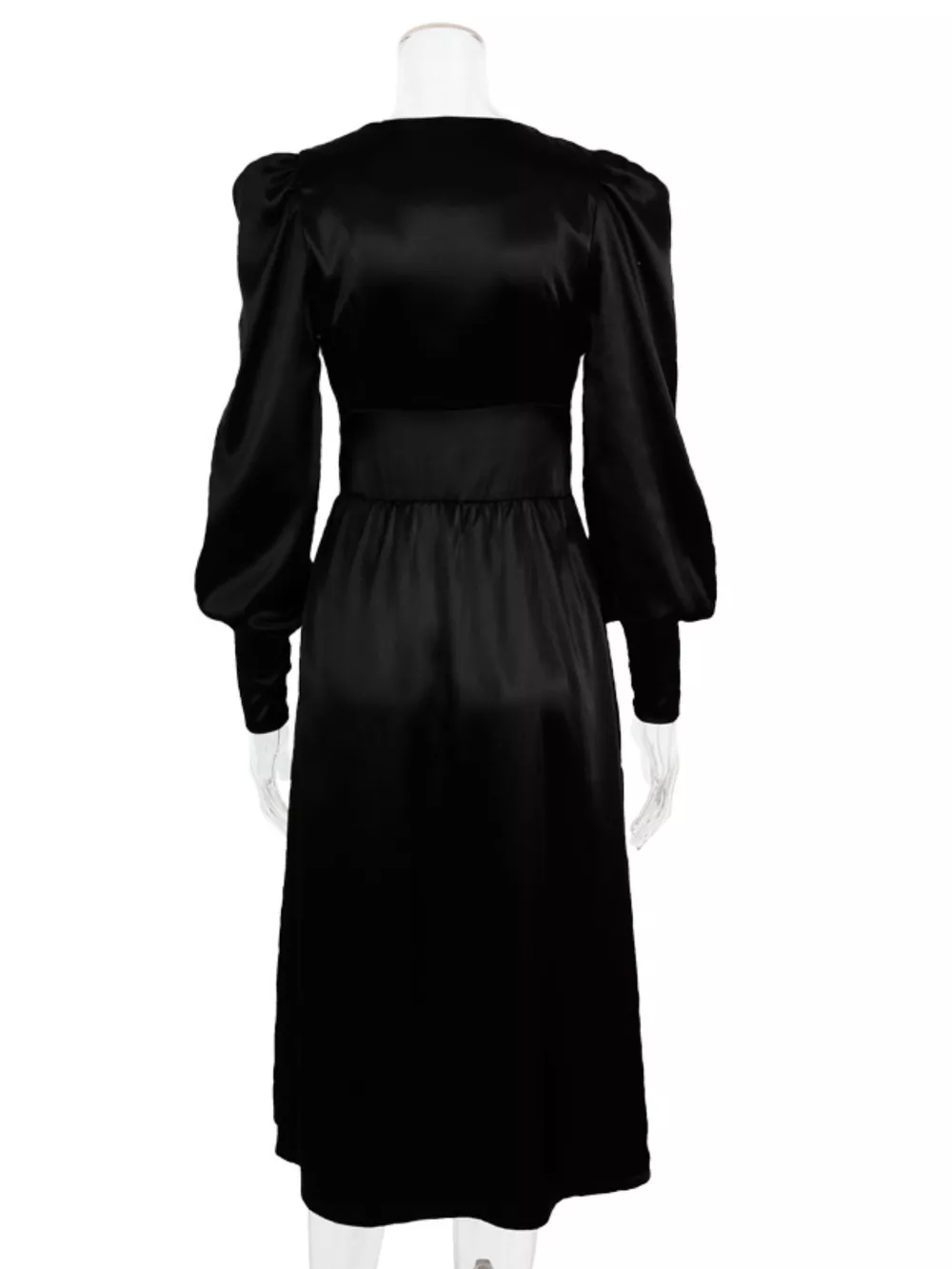 Elegant V-Neck Puff Sleeve Button-Down Midi Dress, image 20