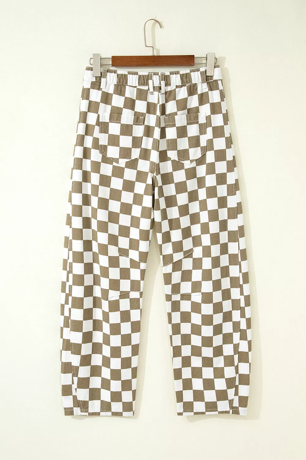 Checkered Print Denim Barrel Pants, image 5