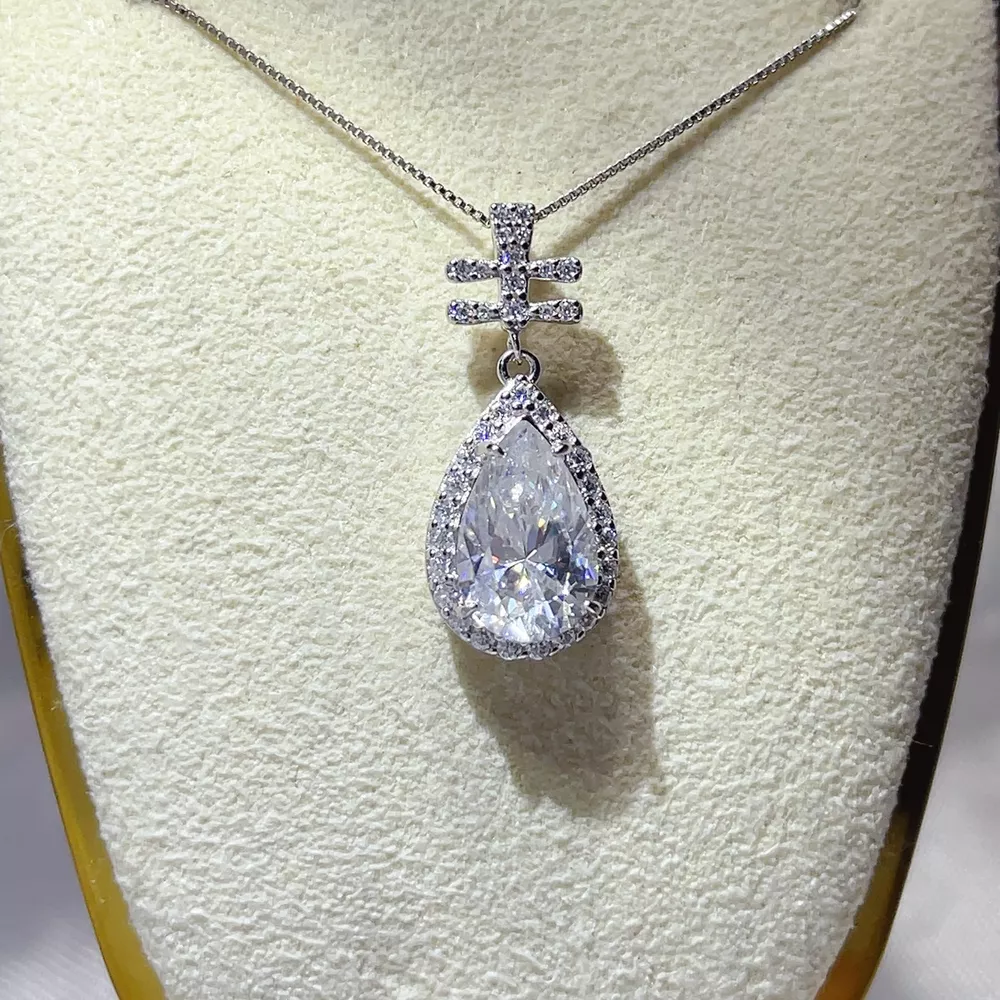 3 Carat 925 Sterling Silver Moissanite Pendant Necklace, image 3