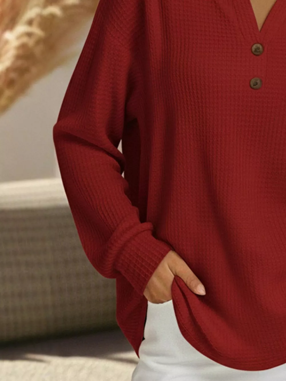 Full Size Textured Knit Decor Button Top Plus Size, image 11