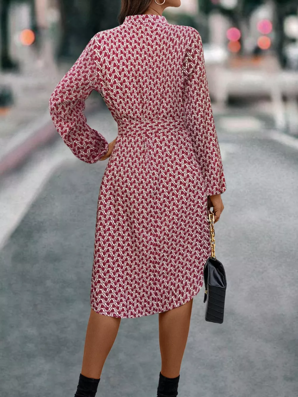 V-Neck Long Sleeve Printed Dress, image 4