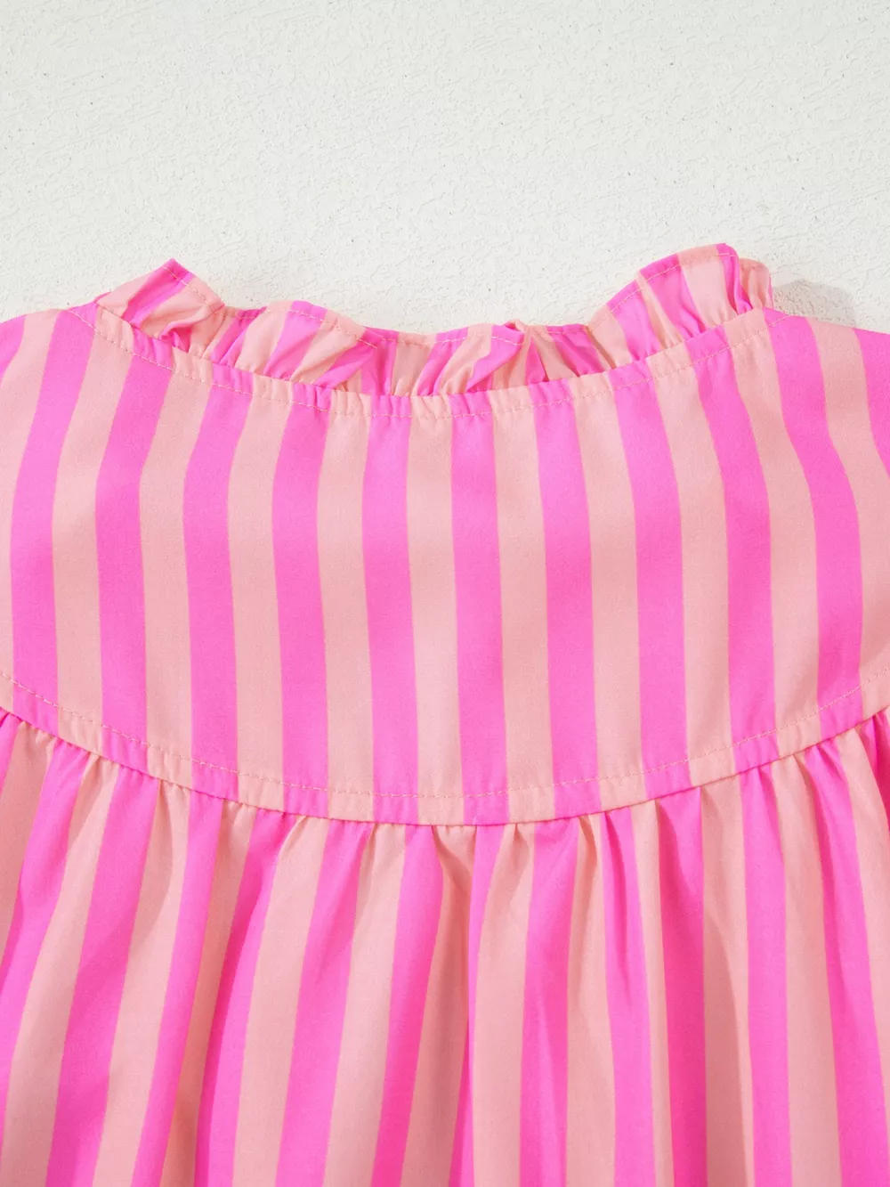 Stripe Split Neck Ruffled Summer Blouse, image 5