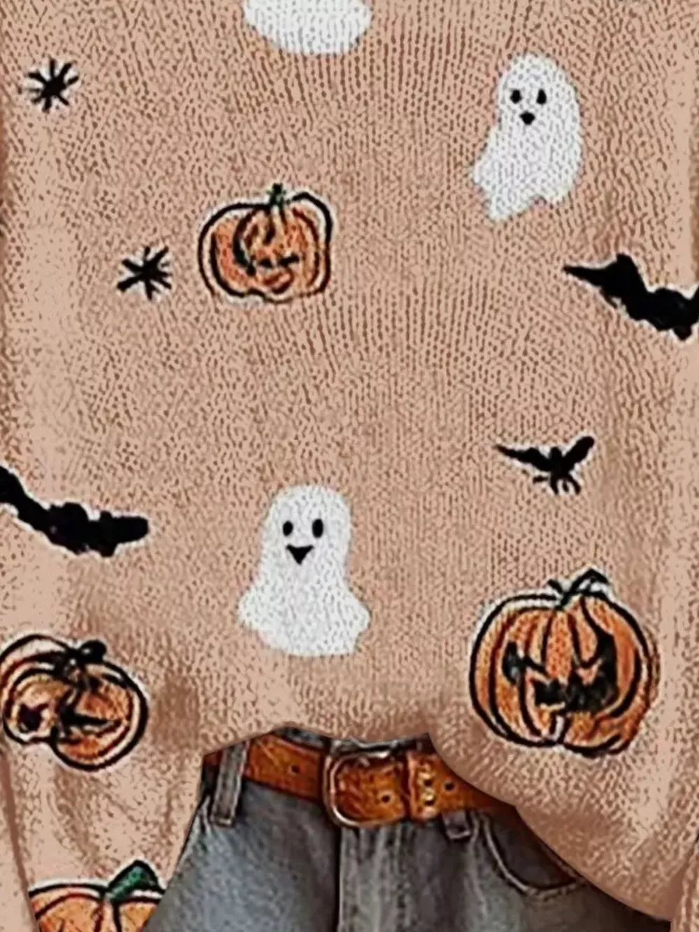 Full Size Halloween Graphic Boat Neck Sweater Plus Size, image 3