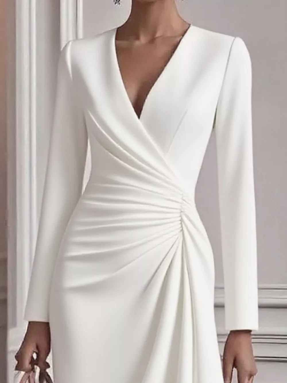Ruched Surplice Long Sleeve Dress, image 5
