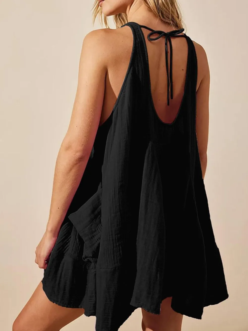 Tied Scoop Neck Wide Strap Mini Dress, image 2
