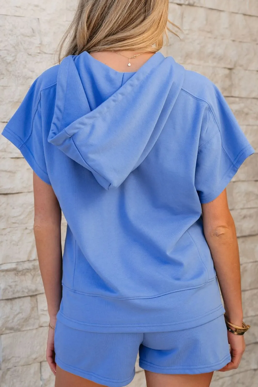 Drawstring Zipped Short Sleeve Hoodie and Shorts Set, image 14