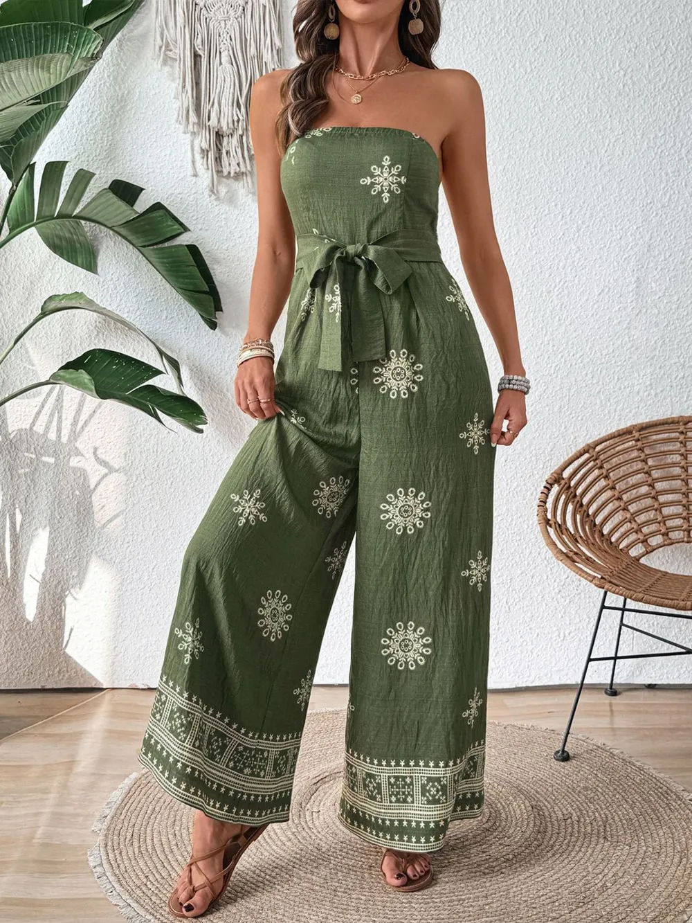 Printed Wide Leg Tube Jumpsuit, image 4
