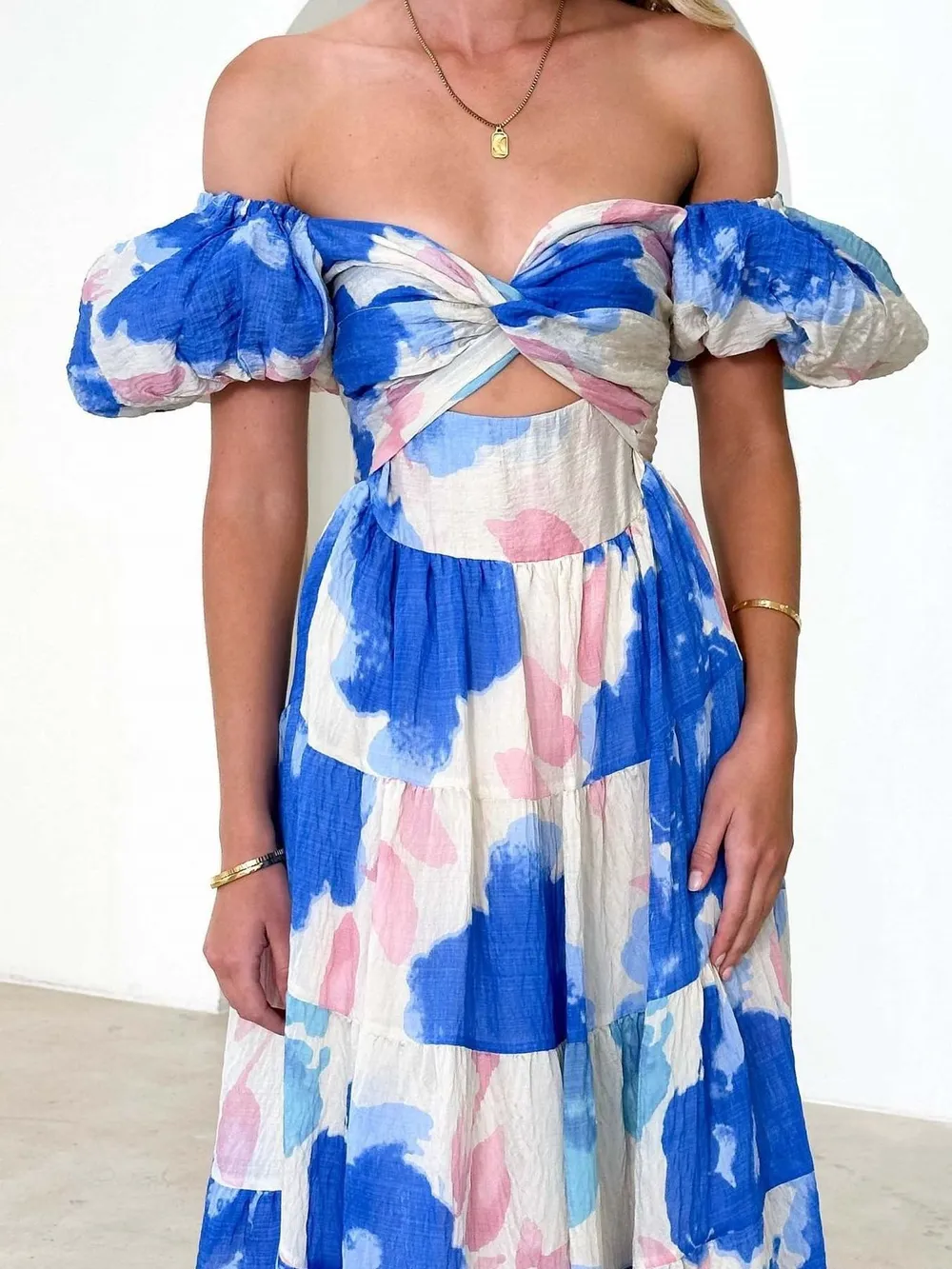 Off-Shoulder Floral Tiered Dress with Ruffle Details, image 20
