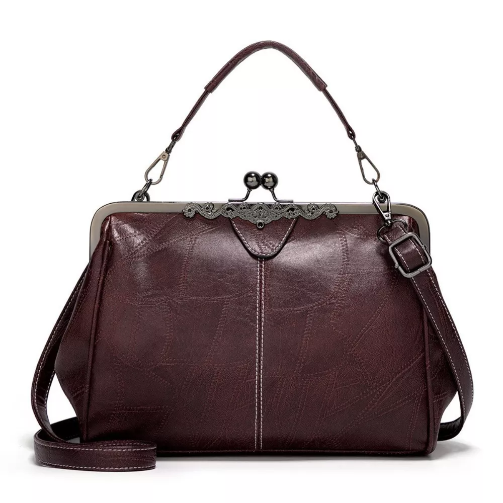 Vintage Kiss Lock Leather Handbag, image 5