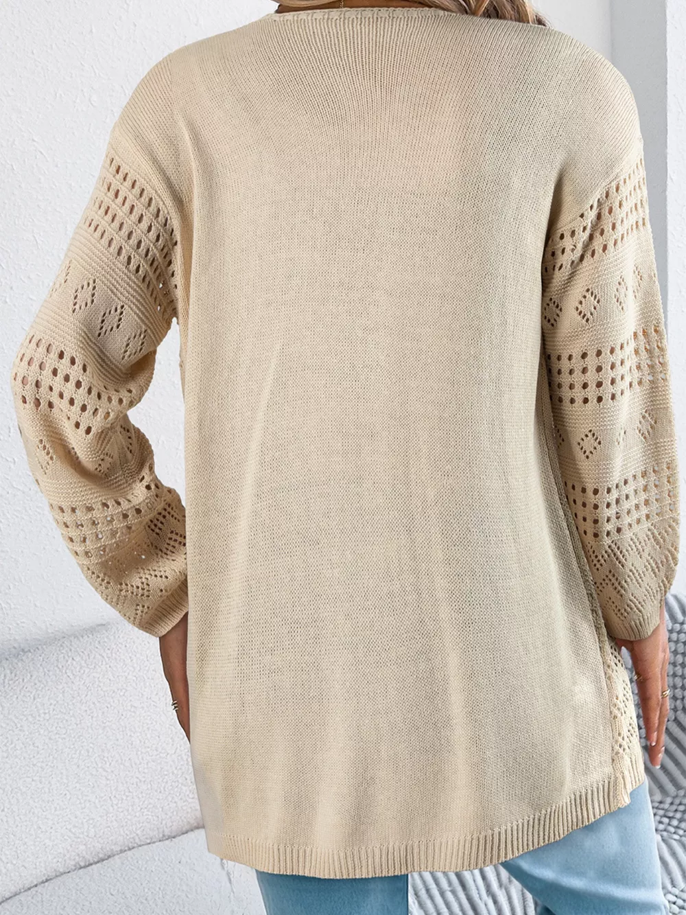 Hollowed Knit Open Front Cardigan, image 2