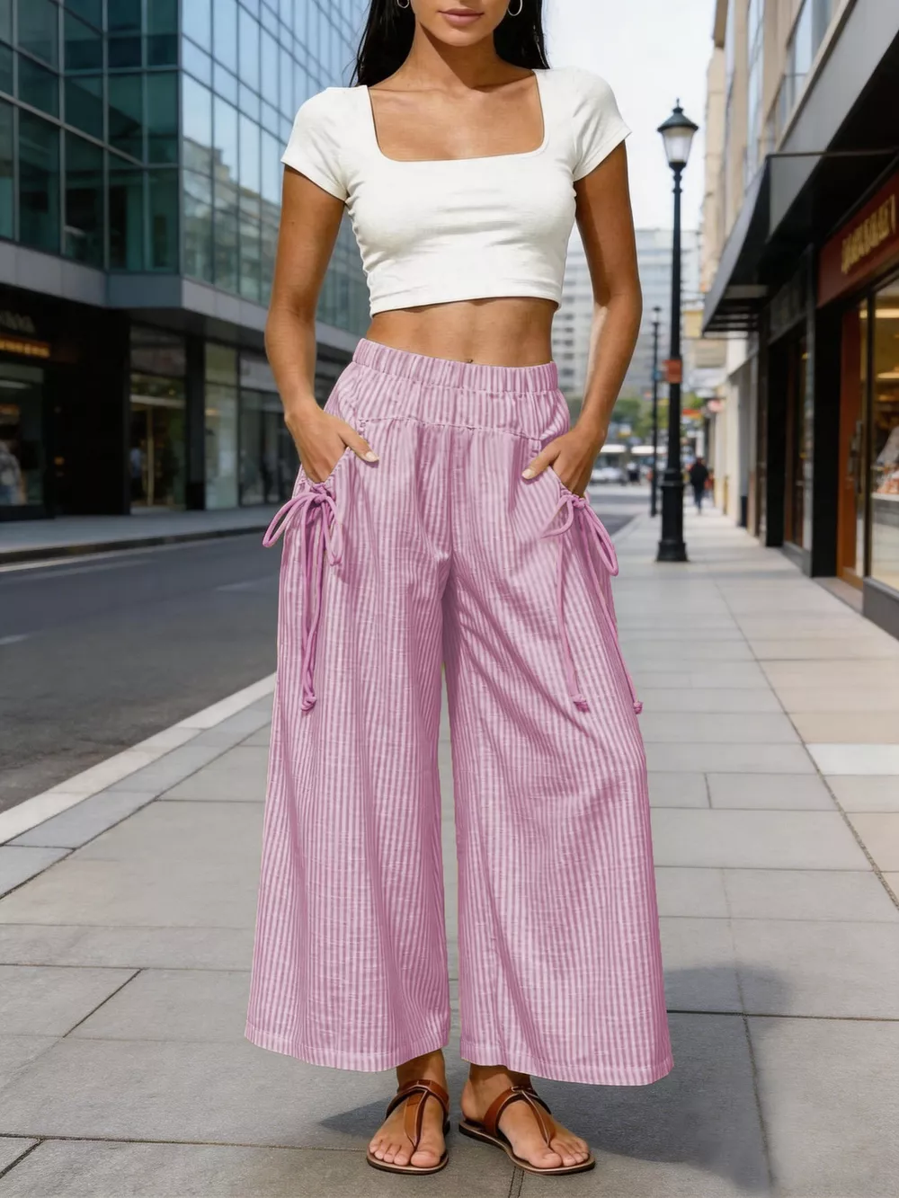 Full Size High-Waisted Striped Wide-Leg Pants Plus Size, image 5
