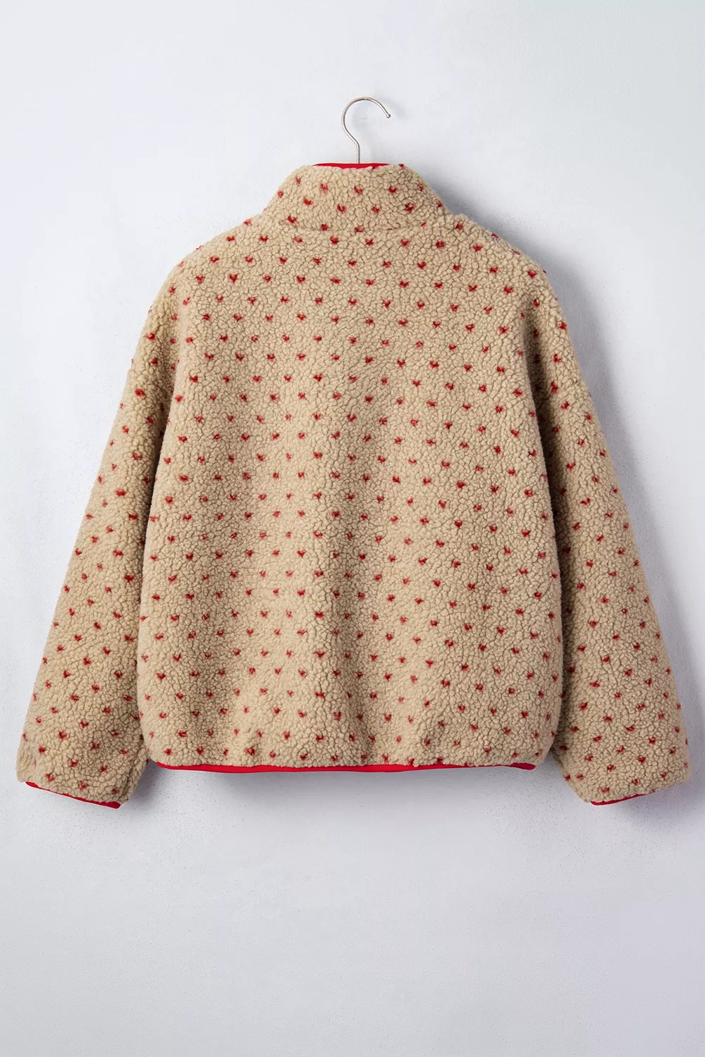 Heart Pattern Fleece Colorblock Collar Long Sleeve Sweatshirt, image 5