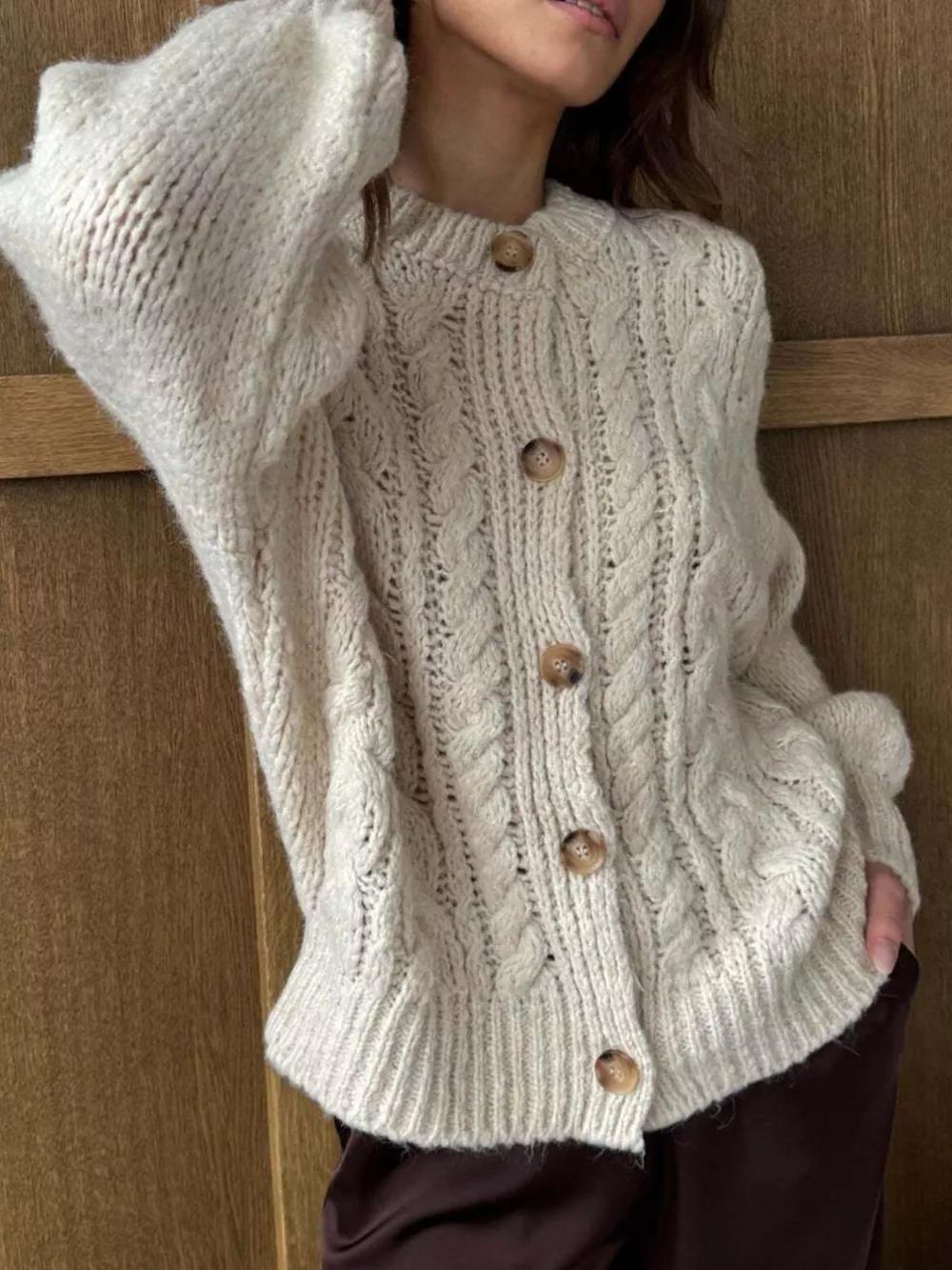 Cable Knit Button-Down Cardigan, image 2