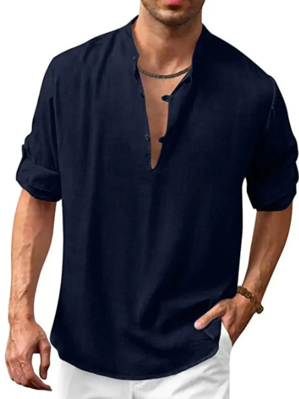 Men's Full Size Half Button Long Sleeve Shirt Plus Size, image 12