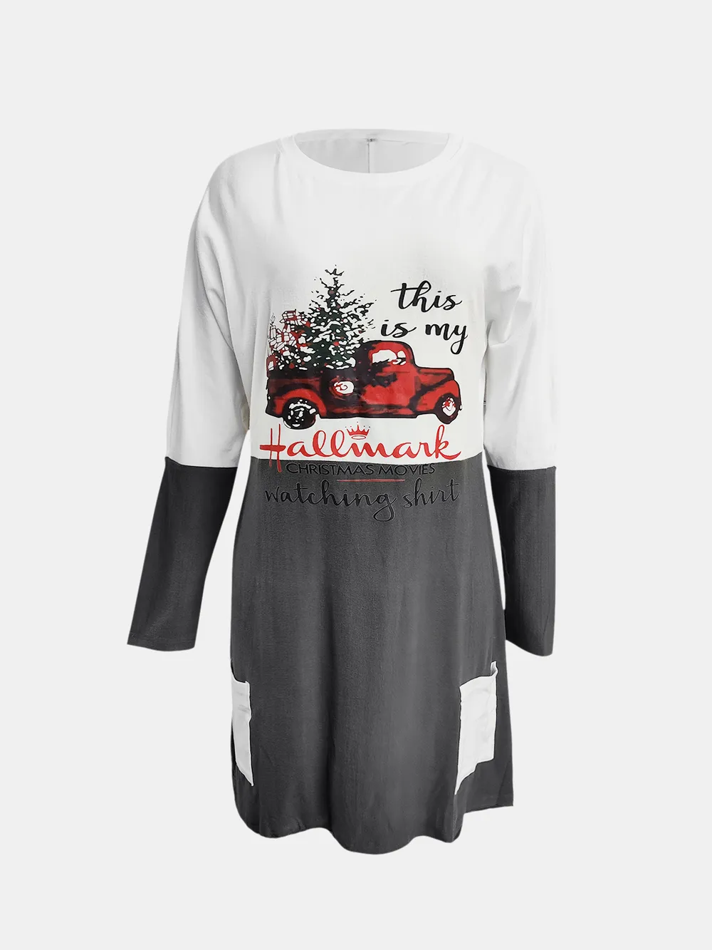 Full Size Graphic Two-Tone Round Neck Long Sleeve T-Shirt, image 2