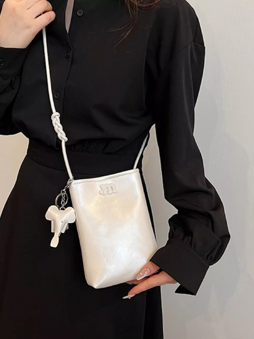 Minimalist PU Leather Crossbody Bag with Elephant Charm, image 2