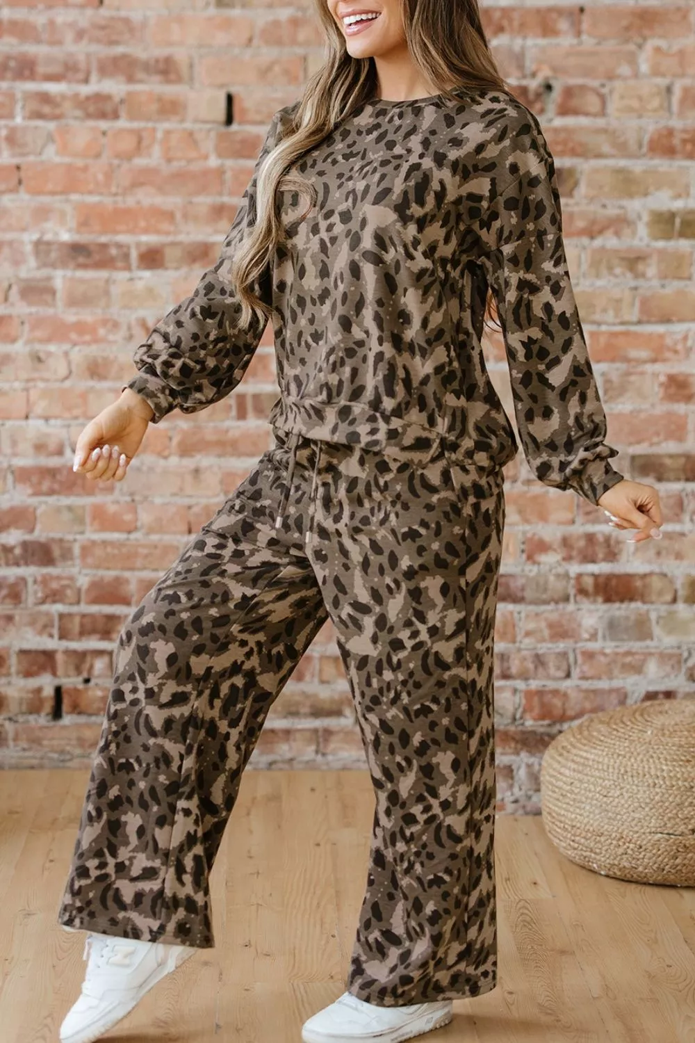 Leopard Print Long Sleeve Top and Pants Set, image 6
