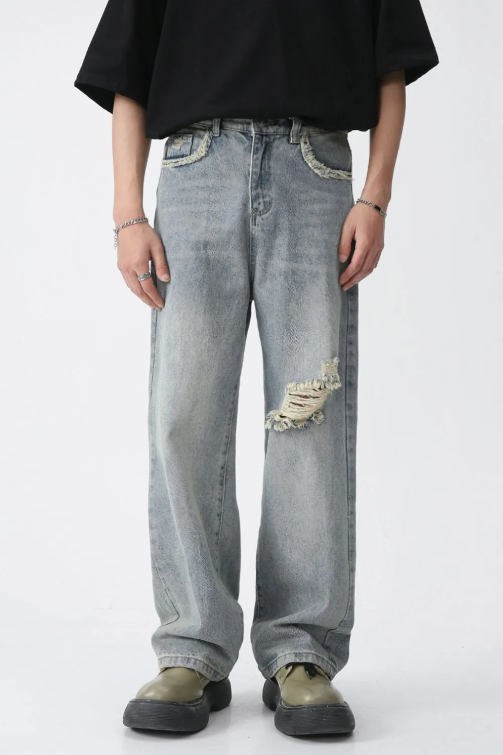 Distressed Mid Rise Men's Jeans, image 2