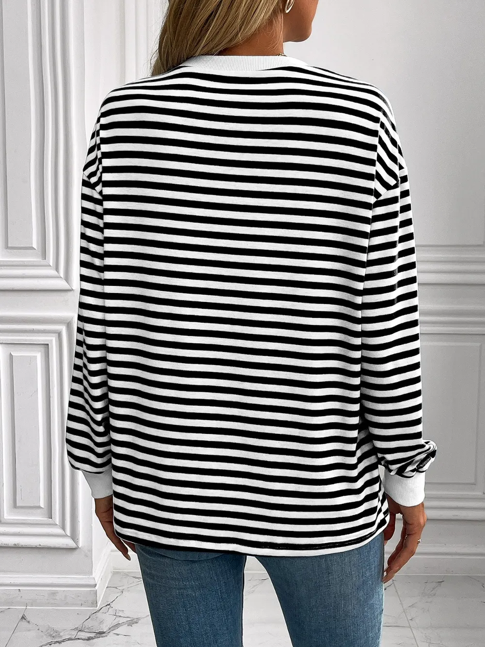 Striped Round Neck Long Sleeve Sweatshirt, image 10