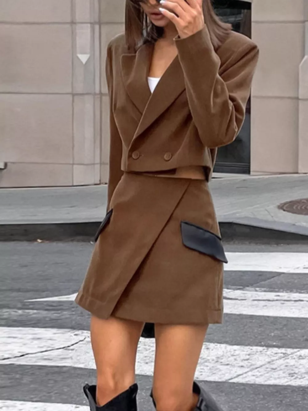 Double-Breasted Blazer & Asymmetrical Skirt Set, image 6