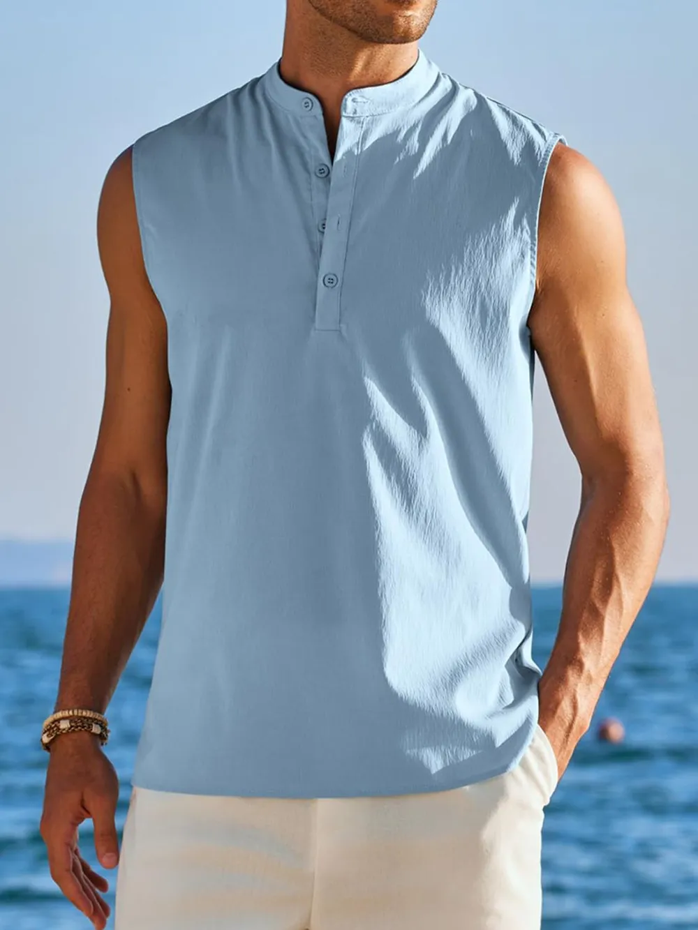 Men's Full Size Button Detail Tank Plus Size, image 2