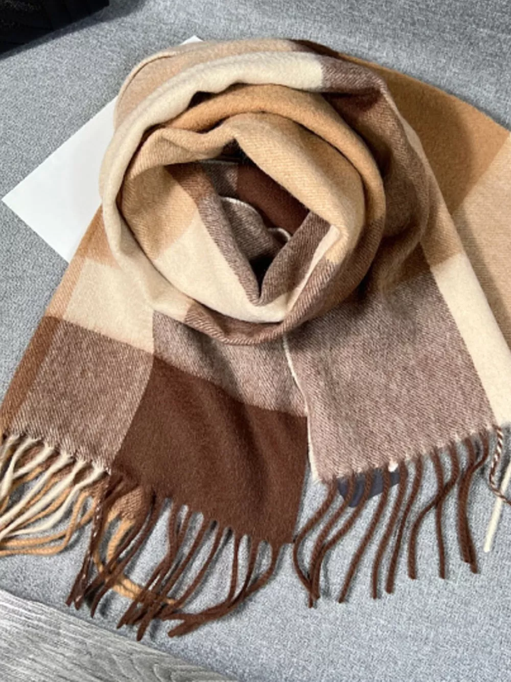 Plaid Scarf with Fringe, image 6
