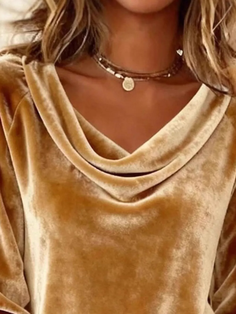 Velvet Cowl Neck Long Sleeve T-Shirt, image 7