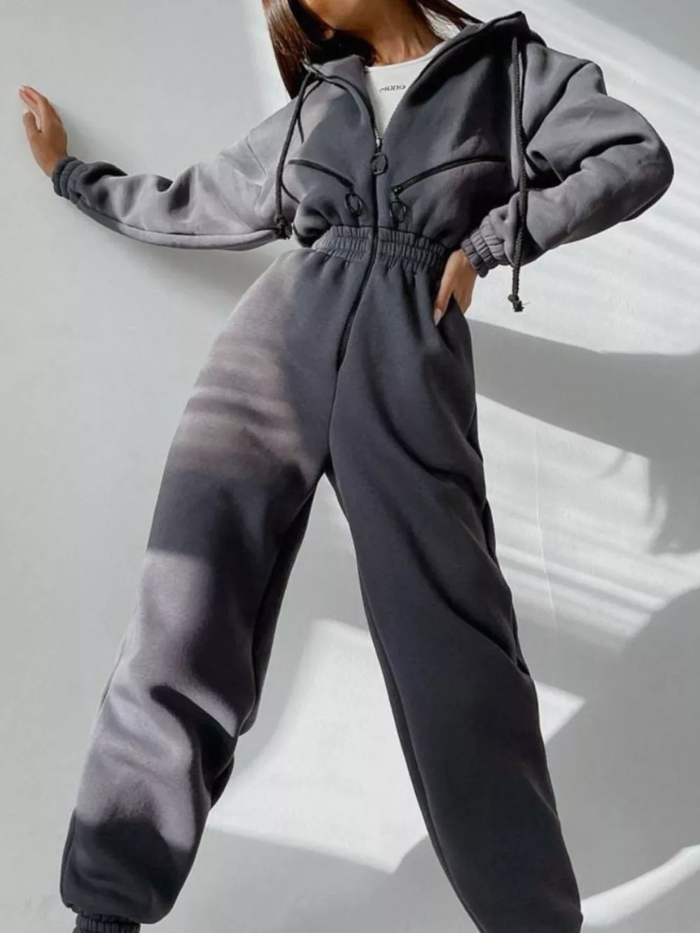 Zip Front Dropped Shoulder Jumpsuit, image 8