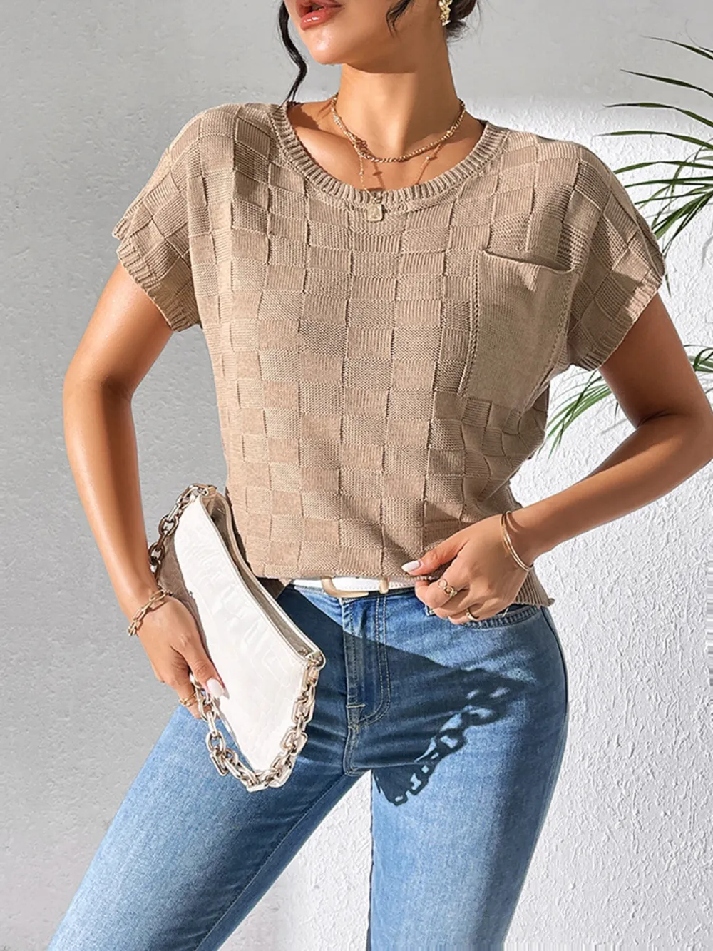 Round Neck Short Sleeve Knit Top, image 18